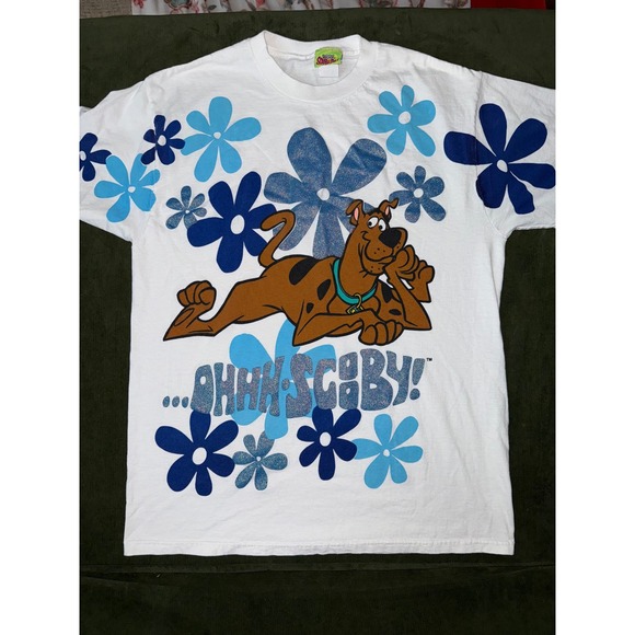 Vintage 90s Scooby Doo Ohhh Scooby! T-Shirt Cartoon Network White Large - Picture 1 of 7